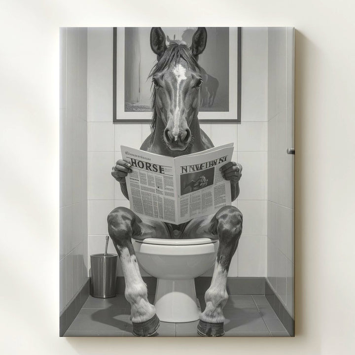 Horse on the Throne Canvas – Funny Monochrome Equestrian Humor Art - Gifitto