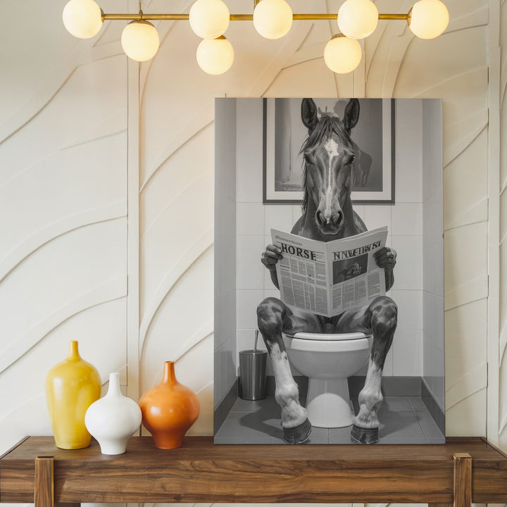 Horse on the Throne Canvas – Funny Monochrome Equestrian Humor Art - Gifitto