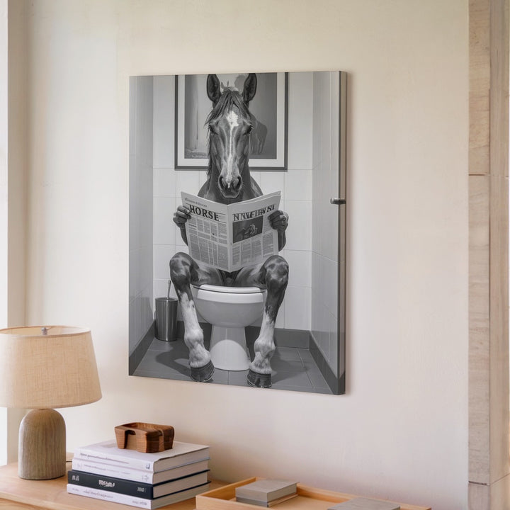 Horse on the Throne Canvas – Funny Monochrome Equestrian Humor Art - Gifitto