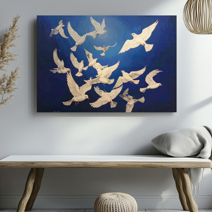 Mystical Ascent Birds Canvas – Dark Gradient Flight & Spiritual Unity Art - Gifitto
