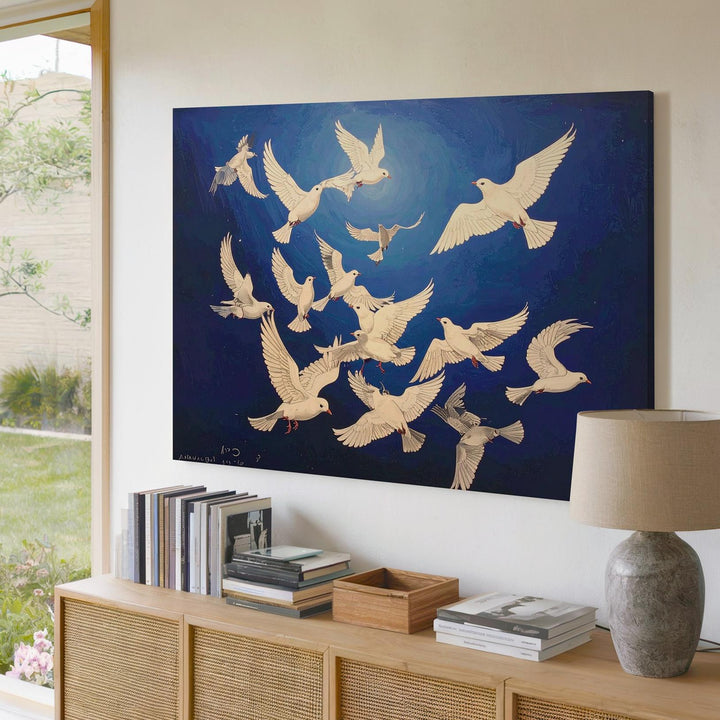 Mystical Ascent Birds Canvas – Dark Gradient Flight & Spiritual Unity Art - Gifitto