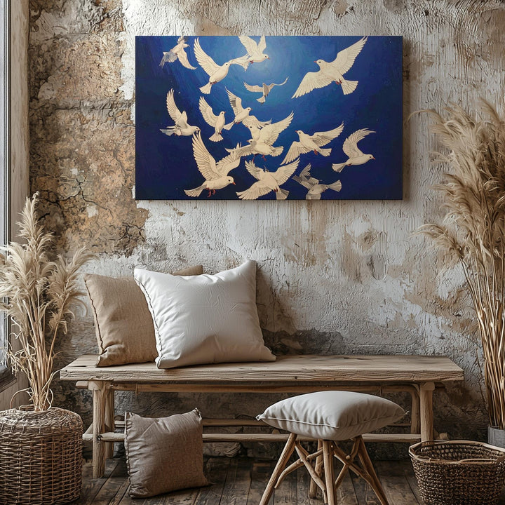 Mystical Ascent Birds Canvas – Dark Gradient Flight & Spiritual Unity Art - Gifitto