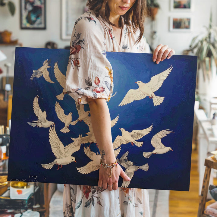 Mystical Ascent Birds Canvas – Dark Gradient Flight & Spiritual Unity Art - Gifitto