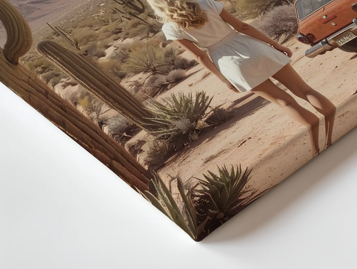 Extraterrestrial Encounter Canvas – Woman in Desert Under Hovering UFO - Gifitto