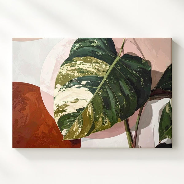 Monstera Leaf Canvas – Realistic Botanical Art with Abstract Earthy Background - Gifitto