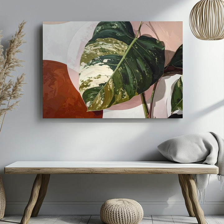 Monstera Leaf Canvas – Realistic Botanical Art with Abstract Earthy Background - Gifitto