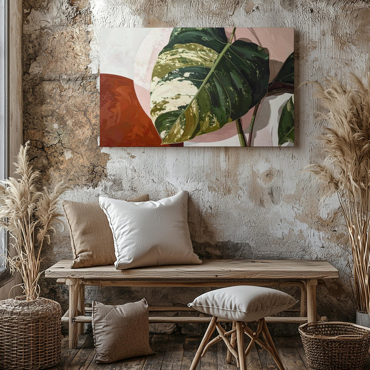 Monstera Leaf Canvas – Realistic Botanical Art with Abstract Earthy Background - Gifitto