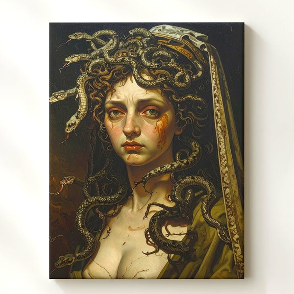 Dark Renaissance Medusa Canvas – Moody Mythological Portrait - Gifitto