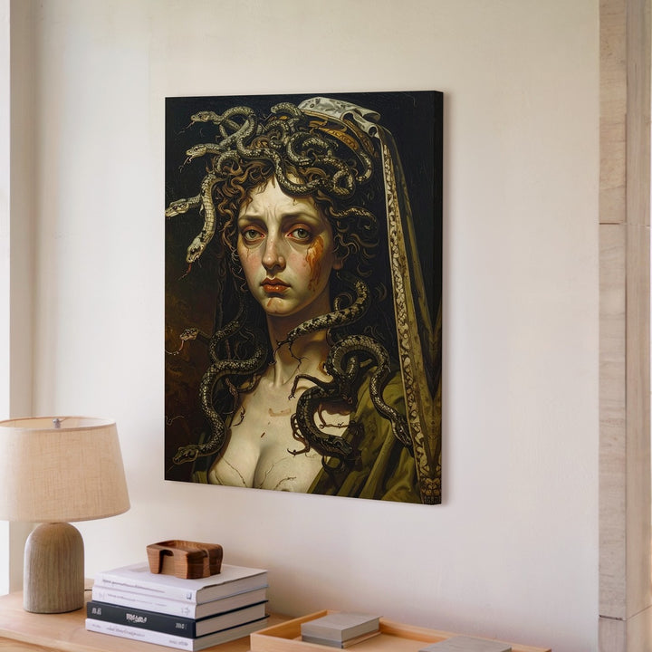 Dark Renaissance Medusa Canvas – Moody Mythological Portrait - Gifitto