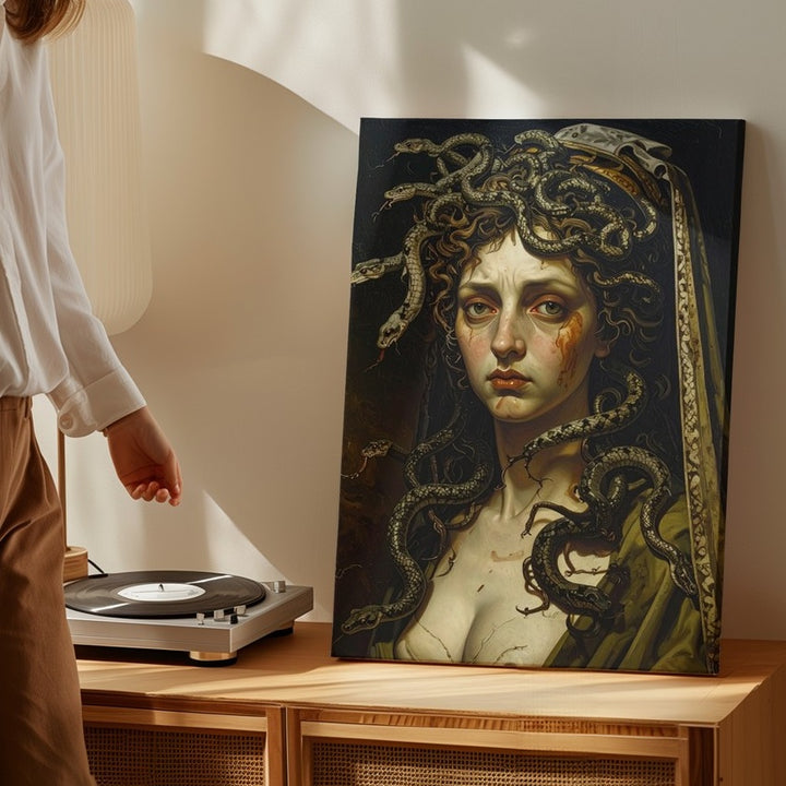 Dark Renaissance Medusa Canvas – Moody Mythological Portrait - Gifitto