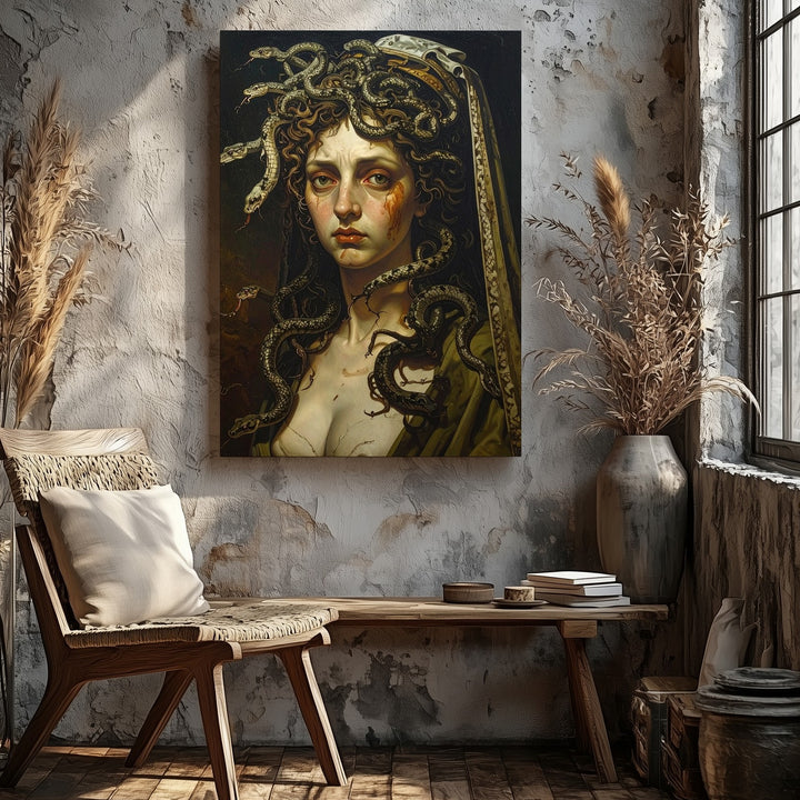 Dark Renaissance Medusa Canvas – Moody Mythological Portrait - Gifitto