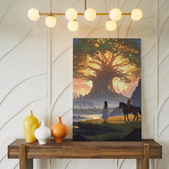 The Sacred Tree Canvas – Glowing Ancient Tree with Horseback Figure and Ruins - Gifitto