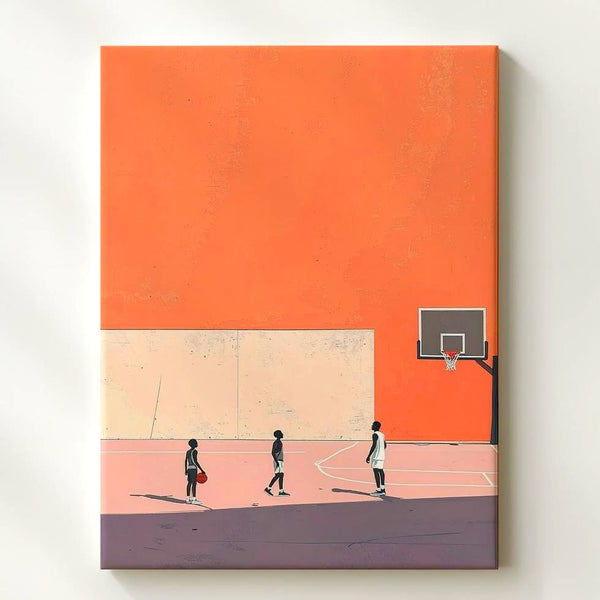 Minimalist Basketball Canvas – Dynamic Play on a Pastel Court - Gifitto