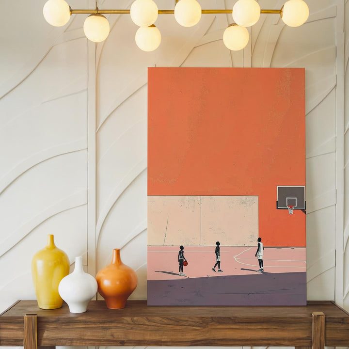 Minimalist Basketball Canvas – Dynamic Play on a Pastel Court - Gifitto