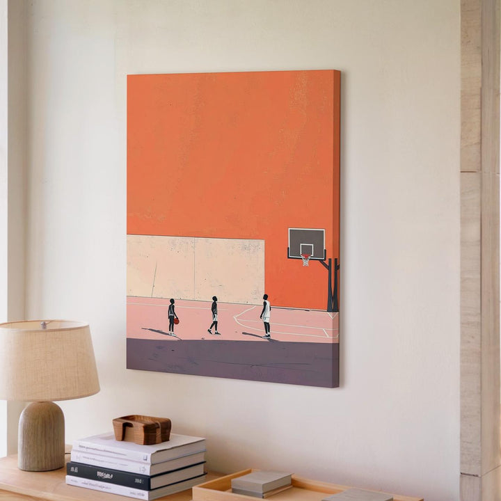 Minimalist Basketball Canvas – Dynamic Play on a Pastel Court - Gifitto
