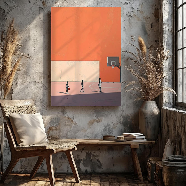 Minimalist Basketball Canvas – Dynamic Play on a Pastel Court - Gifitto