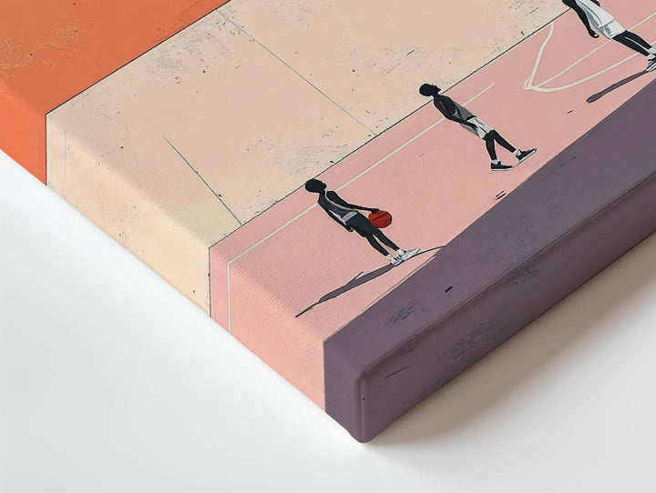 Minimalist Basketball Canvas – Dynamic Play on a Pastel Court - Gifitto