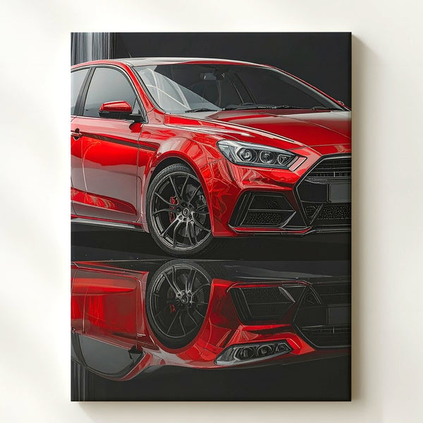 Red Sports Hatchback Neon Canvas – Cyberpunk Racing Wireframe Wall Art - Gifitto