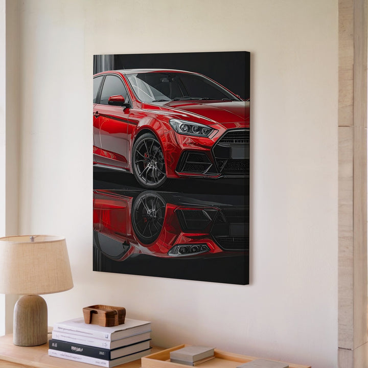 Red Sports Hatchback Neon Canvas – Cyberpunk Racing Wireframe Wall Art - Gifitto