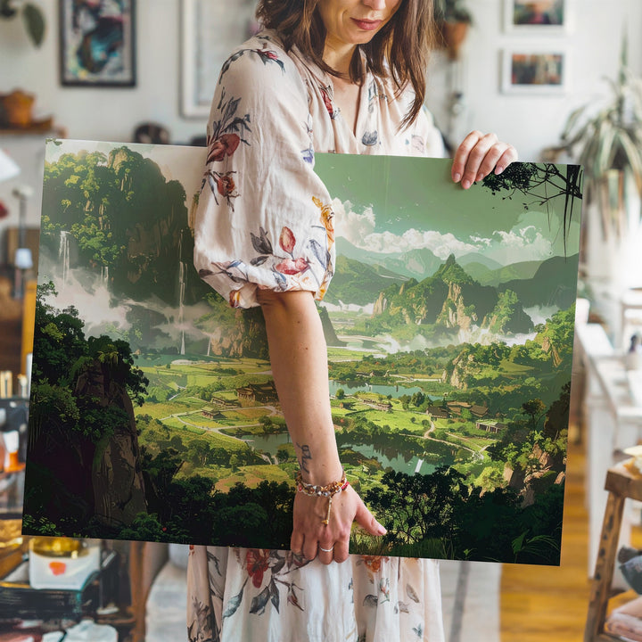 Tranquil Fantasy Landscape Canvas – Ancient Architecture and Rolling Hills - Gifitto