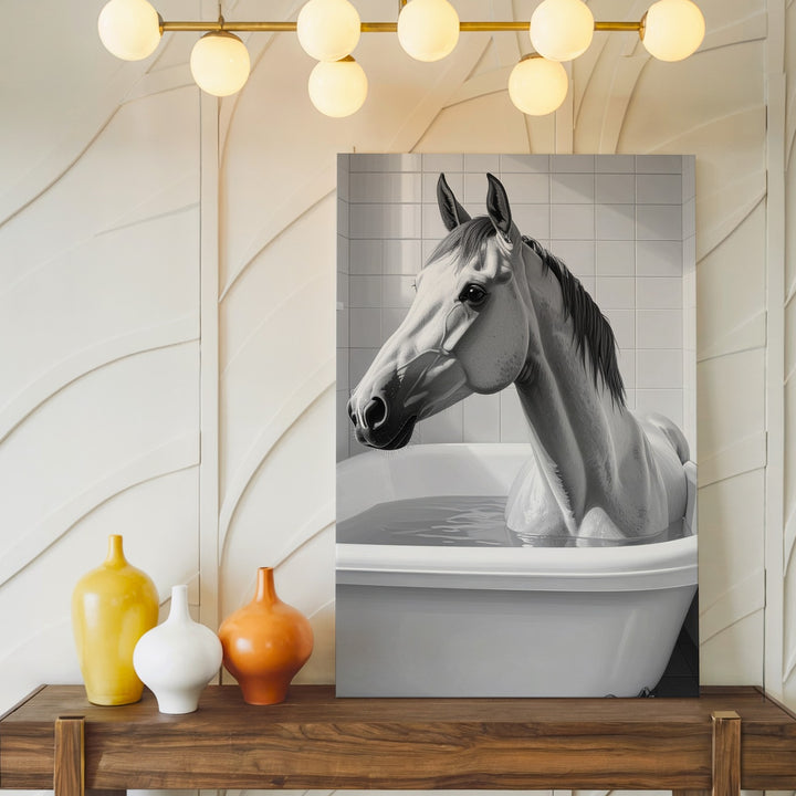Horse in Bathtub Canvas – Humorous Equestrian Bathroom Art - Gifitto
