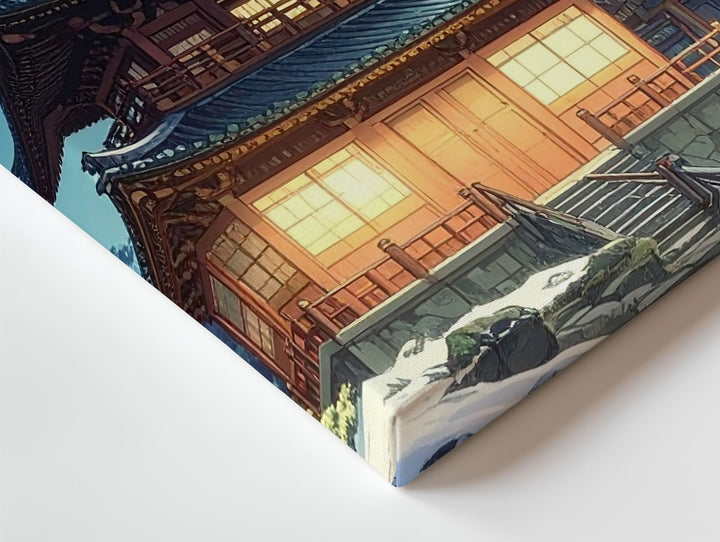 Moonlit Pagoda in Winter Canvas – Traditional Japanese Temple Night Scene - Gifitto