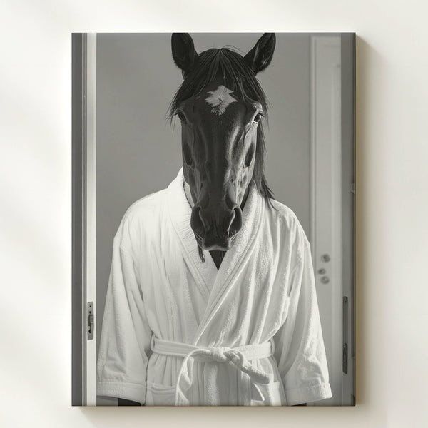 Bathrobe Horse Canvas – Humorous Equestrian Loungewear Art - Gifitto