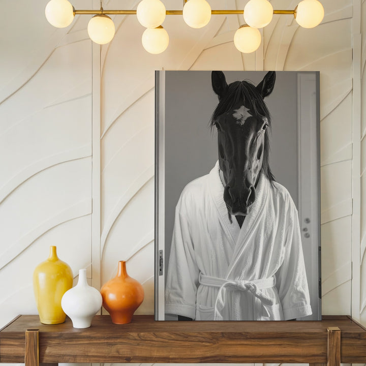 Bathrobe Horse Canvas – Humorous Equestrian Loungewear Art - Gifitto