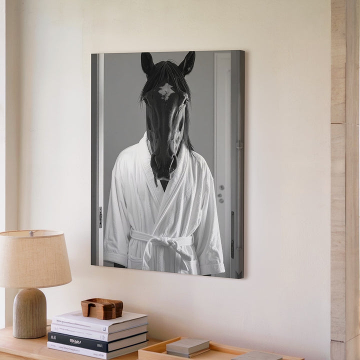 Bathrobe Horse Canvas – Humorous Equestrian Loungewear Art - Gifitto