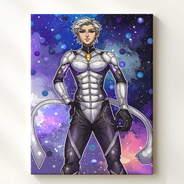 Futuristic Cosmic Figure Canvas – Metallic Suit and Glowing Geometric Patterns - Gifitto