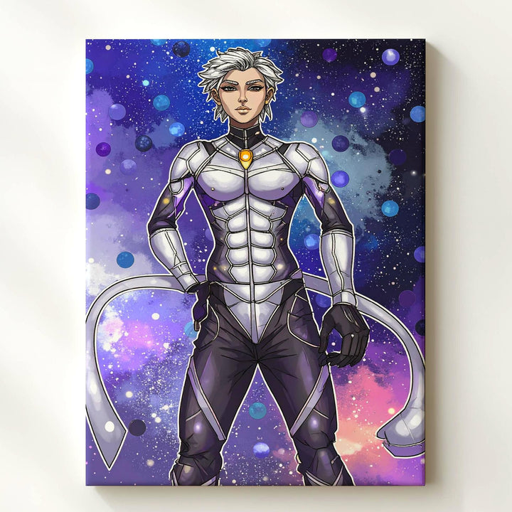 Futuristic Cosmic Figure Canvas – Metallic Suit and Glowing Geometric Patterns - Gifitto