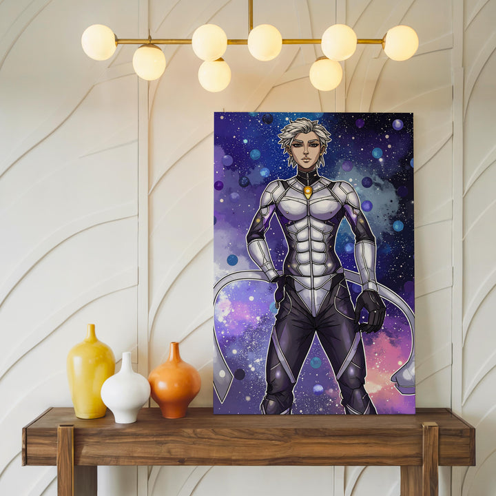 Futuristic Cosmic Figure Canvas – Metallic Suit and Glowing Geometric Patterns - Gifitto