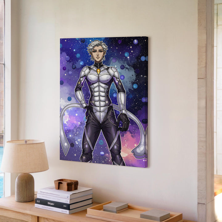 Futuristic Cosmic Figure Canvas – Metallic Suit and Glowing Geometric Patterns - Gifitto