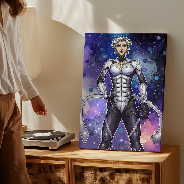 Futuristic Cosmic Figure Canvas – Metallic Suit and Glowing Geometric Patterns - Gifitto