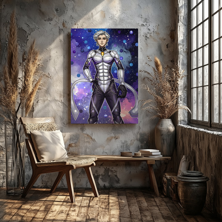 Futuristic Cosmic Figure Canvas – Metallic Suit and Glowing Geometric Patterns - Gifitto