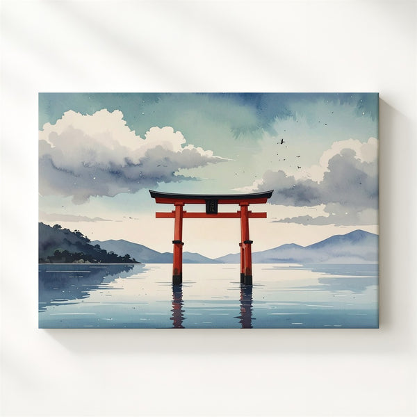 Torii Gate in Mist Canvas – Minimalist Japanese Spiritual Landscape Art - Gifitto