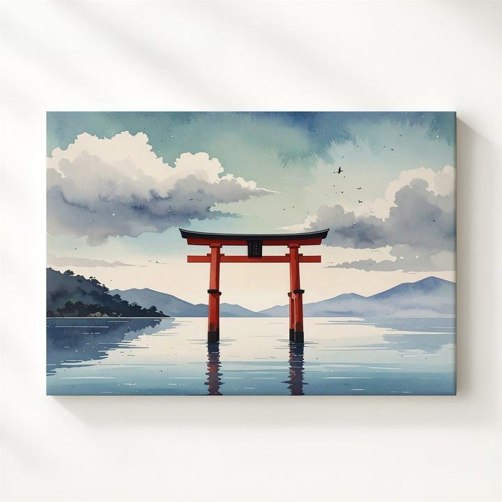 Torii Gate in Mist Canvas – Minimalist Japanese Spiritual Landscape Art - Gifitto