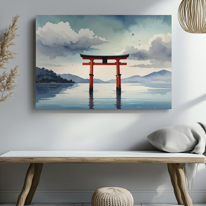 Torii Gate in Mist Canvas – Minimalist Japanese Spiritual Landscape Art - Gifitto