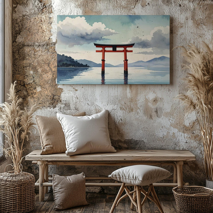 Torii Gate in Mist Canvas – Minimalist Japanese Spiritual Landscape Art - Gifitto