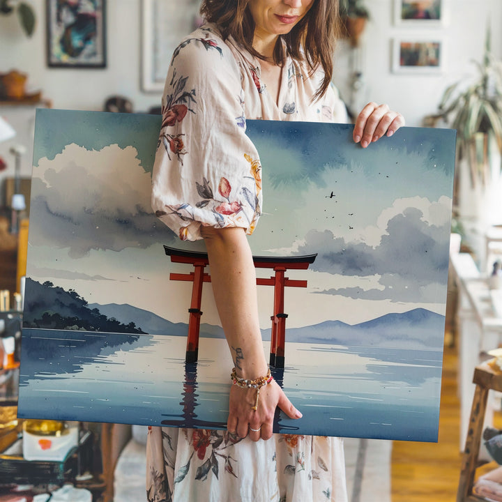 Torii Gate in Mist Canvas – Minimalist Japanese Spiritual Landscape Art - Gifitto