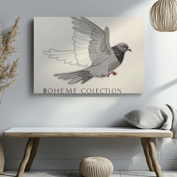 Bohème Dove Canvas – Minimalist Line Art of a Dove in Mid-Flight - Gifitto