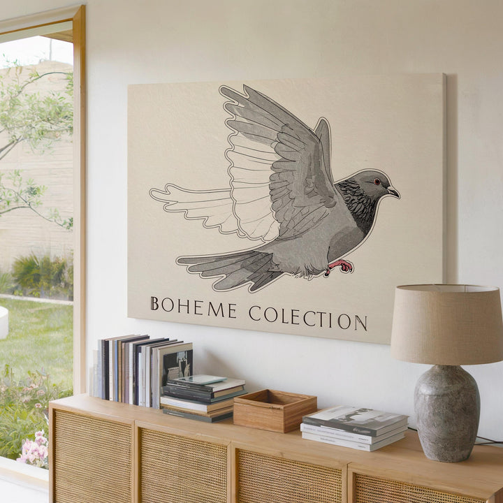 Bohème Dove Canvas – Minimalist Line Art of a Dove in Mid-Flight - Gifitto