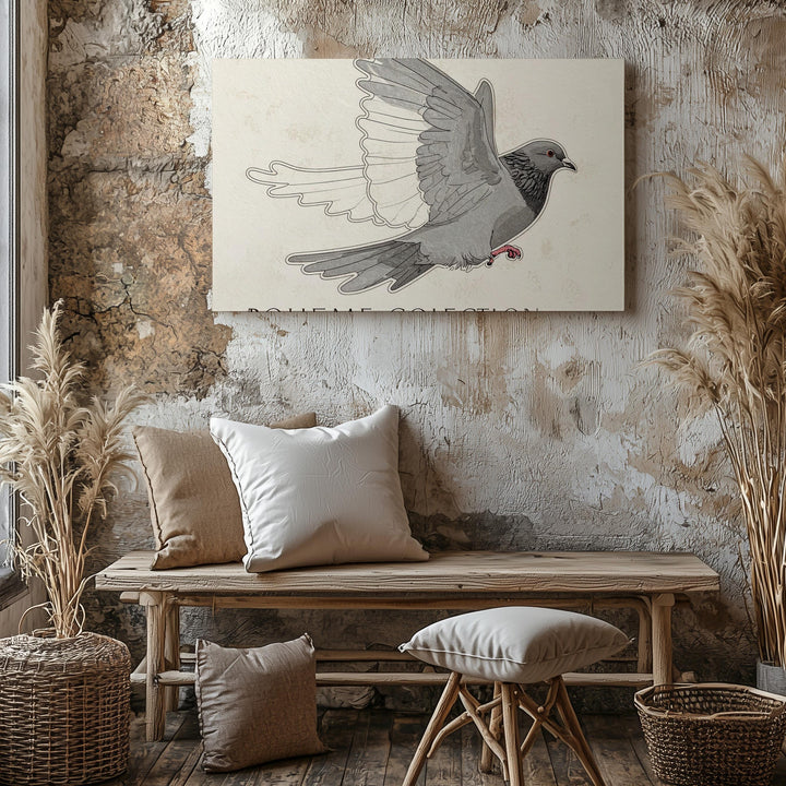 Bohème Dove Canvas – Minimalist Line Art of a Dove in Mid-Flight - Gifitto