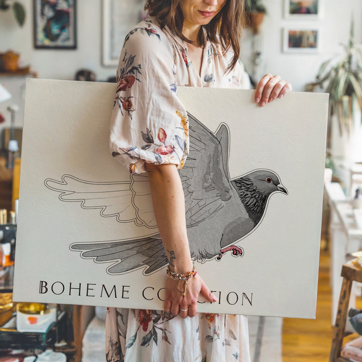 Bohème Dove Canvas – Minimalist Line Art of a Dove in Mid-Flight - Gifitto