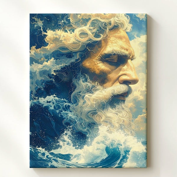 Elemental God Portrait Canvas – Surreal Zeus & Poseidon Wall Art - Gifitto