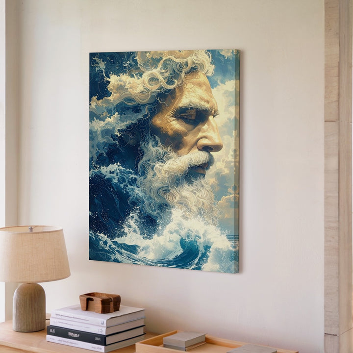 Elemental God Portrait Canvas – Surreal Zeus & Poseidon Wall Art - Gifitto