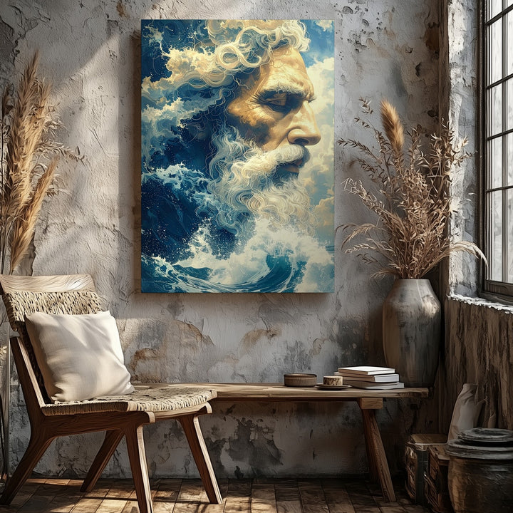 Elemental God Portrait Canvas – Surreal Zeus & Poseidon Wall Art - Gifitto