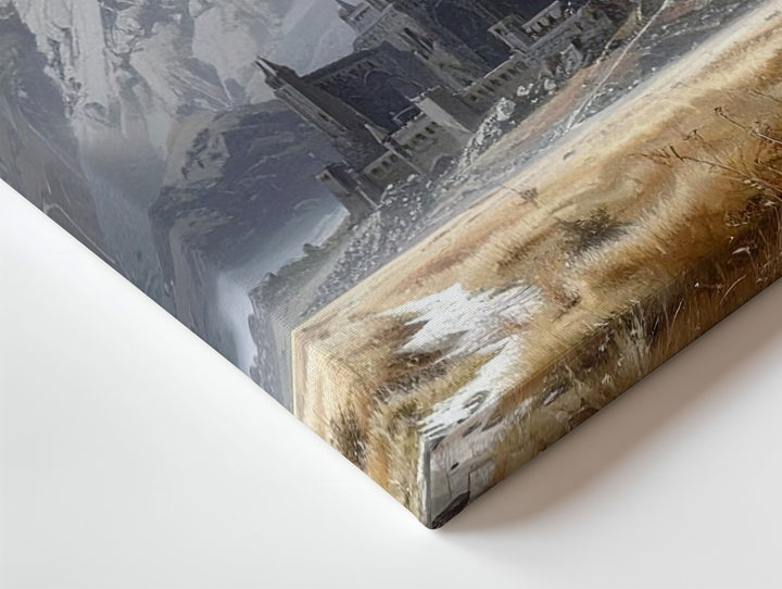 Fantasy Journey to Mountain City Canvas – White-Clad Traveler and Wolf - Gifitto