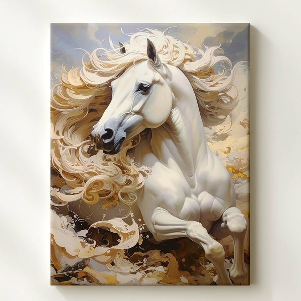 Majestic White Horse Canvas – Dreamlike Galloping Art - Gifitto