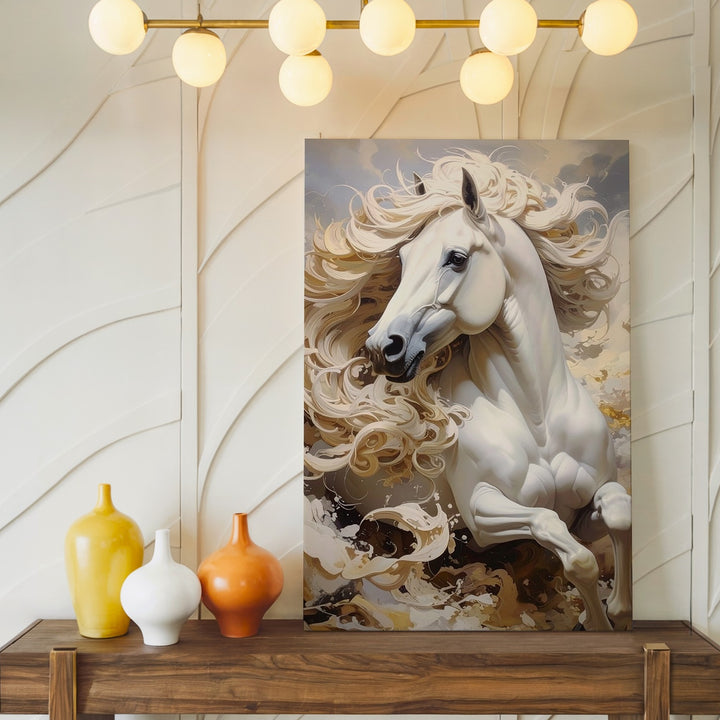 Majestic White Horse Canvas – Dreamlike Galloping Art - Gifitto